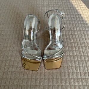 Public Desire Silver & Gold Block Heel Sandals